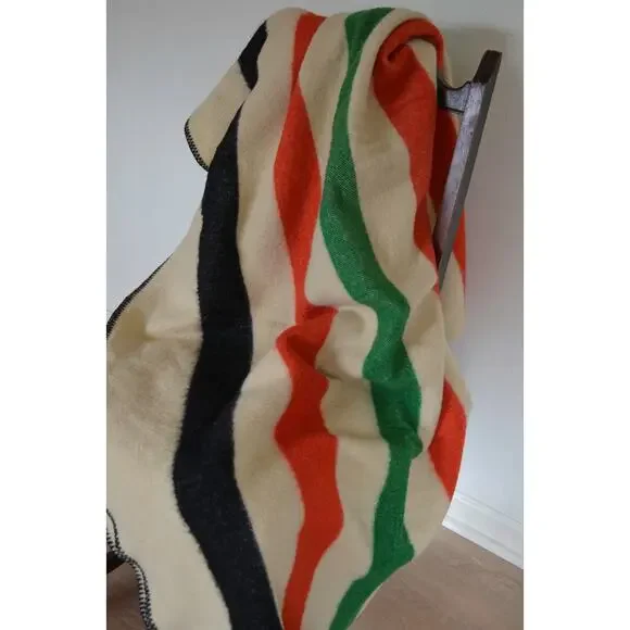 Vintage Wool Striped Multicolor Camp Blanket - Picture 2 of 8